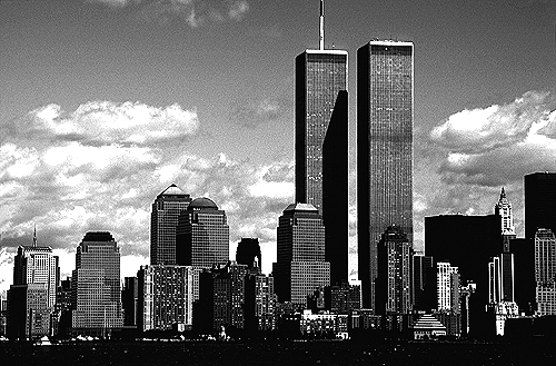 [View of World Trade Center from New York Harbor -
			bw_wtc52109924.jpg - 144191 Bytes]