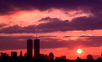 [Dramatic Sunset Behind Twin Towers]