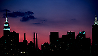 [Sunset Behind Empire State and Chrysler Buildings]