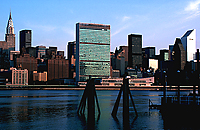 [East Riveer View of United Nations with Ferry Pylons]